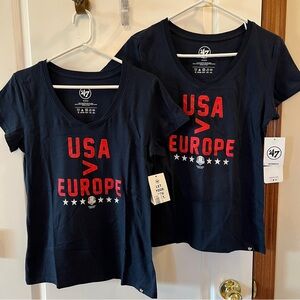 USA > Europe NWT Ladies Medium Set of 2 Identical Navy Ryder Cup Tees